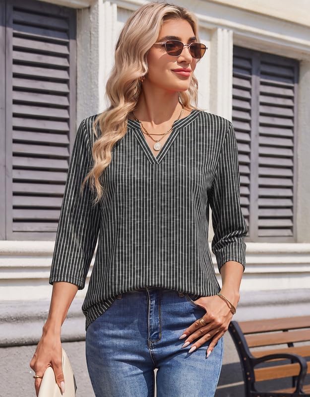 Zeagoo Womens Tops 3/4 Sleeve Shirts V Neck Tee Cute Dressy Casual Blouses — 사진 4