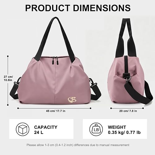 Vllcsla Sac de Sport Femme Petit, Poche Humide, 45x27x20 cm, Imperméable Sac à Bandoulière de Sport/Voyage, Sacs de Week-End à Main, Sacs de Voyage Femme Piscine, Léger, Doux (Rose foncé) - 3