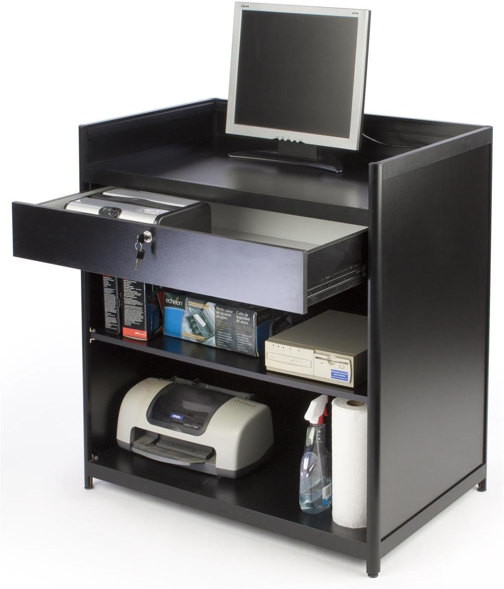 Displays2go 36” Cash Wrap Counter – Locking Drawer, Adjustable Shelf, Fully Assembled Retail Checkout Stand (IAPCW36)