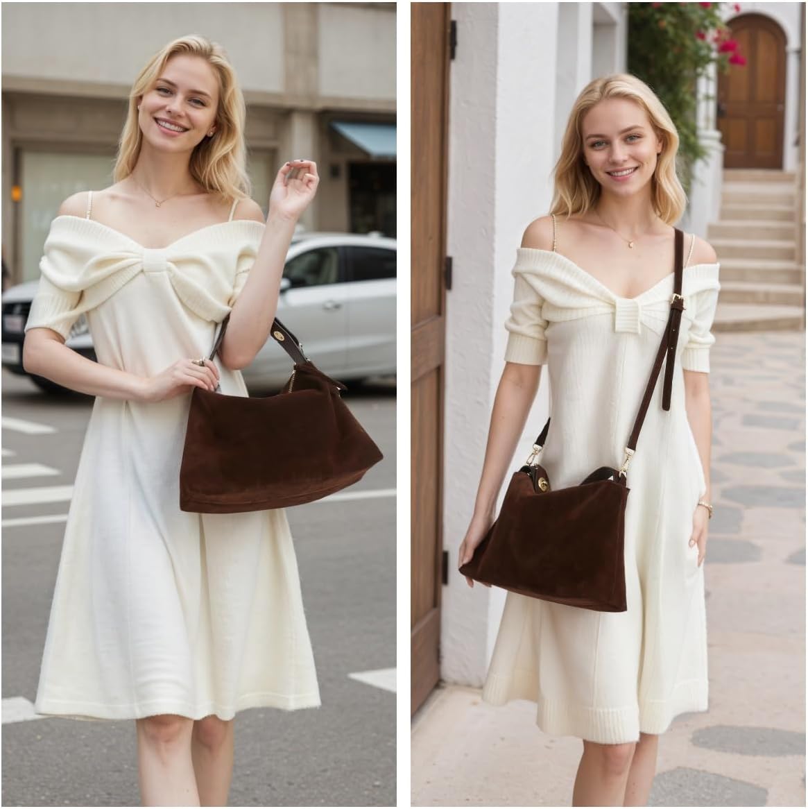 Genuine Suede Leather Hobo Bags for Women Tote Handbags Suede Crossbody Purses and Slouchy Shoulder Bags - Image 7