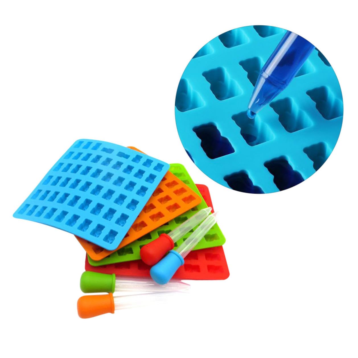 Moule à Chocolat Ours en Silicone 53 Cavités 4 Lots avec Compte-gouttes