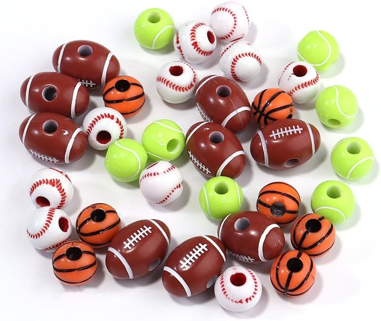 50PCS Silicone Volleyball Beads, 15mm Round Sports Design, Large Hole Spacer for DIY Jewelry Making - Image 9