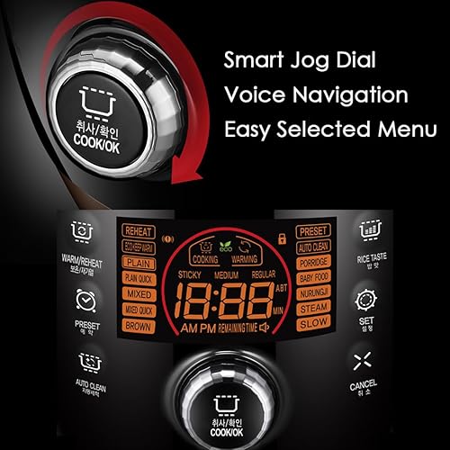 Miniatura 5 de Cuchen CJS-FD1000RVUS - Olla arrocera y calentador de presión de calentamiento para 10 tazas, dial inteligente, limpieza automática a vapor, guía de