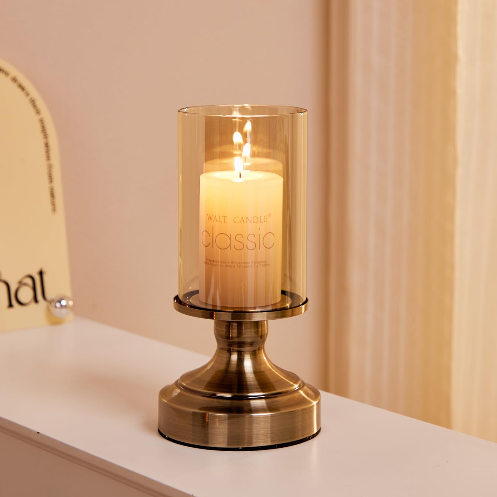 YIUTOYILY Hurricane Candlestick Holder with Glass Lid Elegant Copper/Bronze Pillar Candle Holders for Wedding, Dining & Party Decor