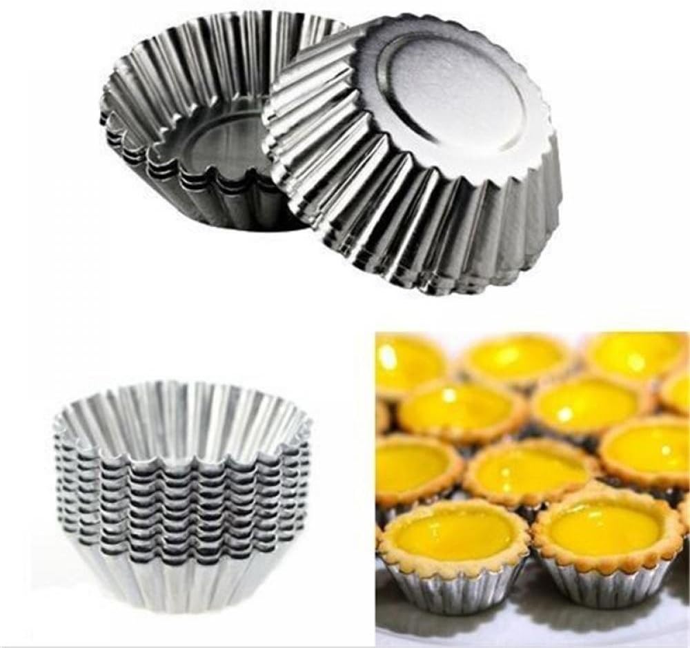 Non-Stick Egg Tart Molds - Reusable Baking Tinplate Round Muffin Cups for Baking(Set of 20) (Round)