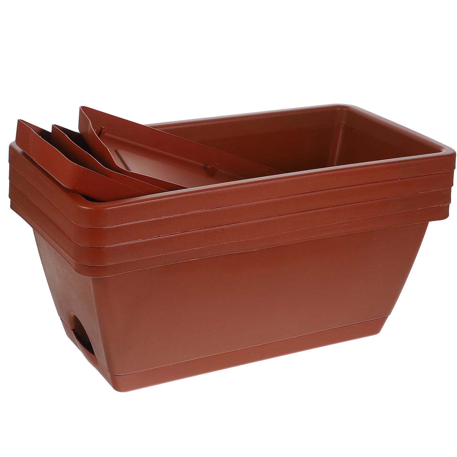 Pots de fleurs rectangulaires marron en plastique avec plateaux Gatuida Lot de 4