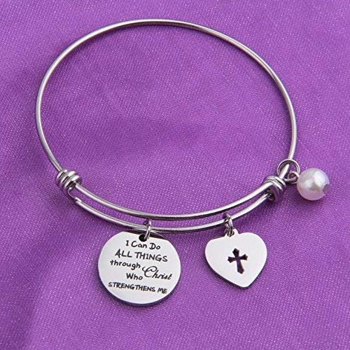 RQIER Philippians 4:13 Bracelet Strength Bible Verse Expandable Wire Bangle Christian Jewelry Religious Jewelry Inspirational Gift - Image 3