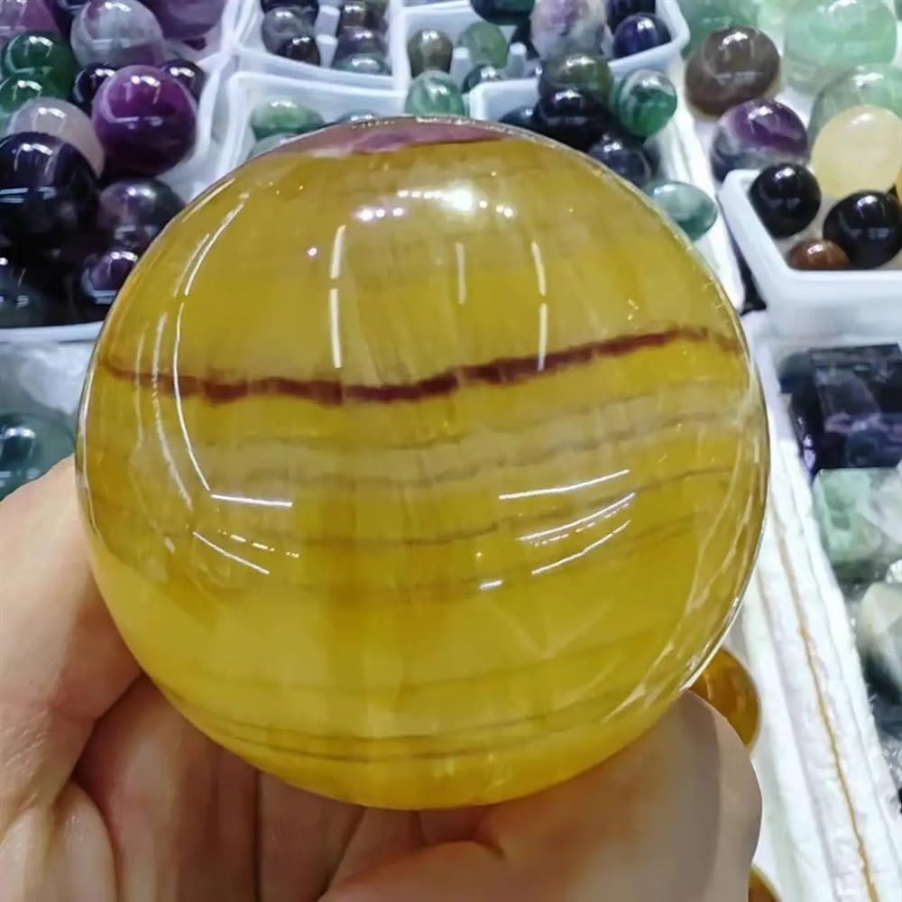 BKGWCSOR Stone Color Fluorite Ball Hand Polished Crystal Home Office Decoration Craft Gifts(310-400g)