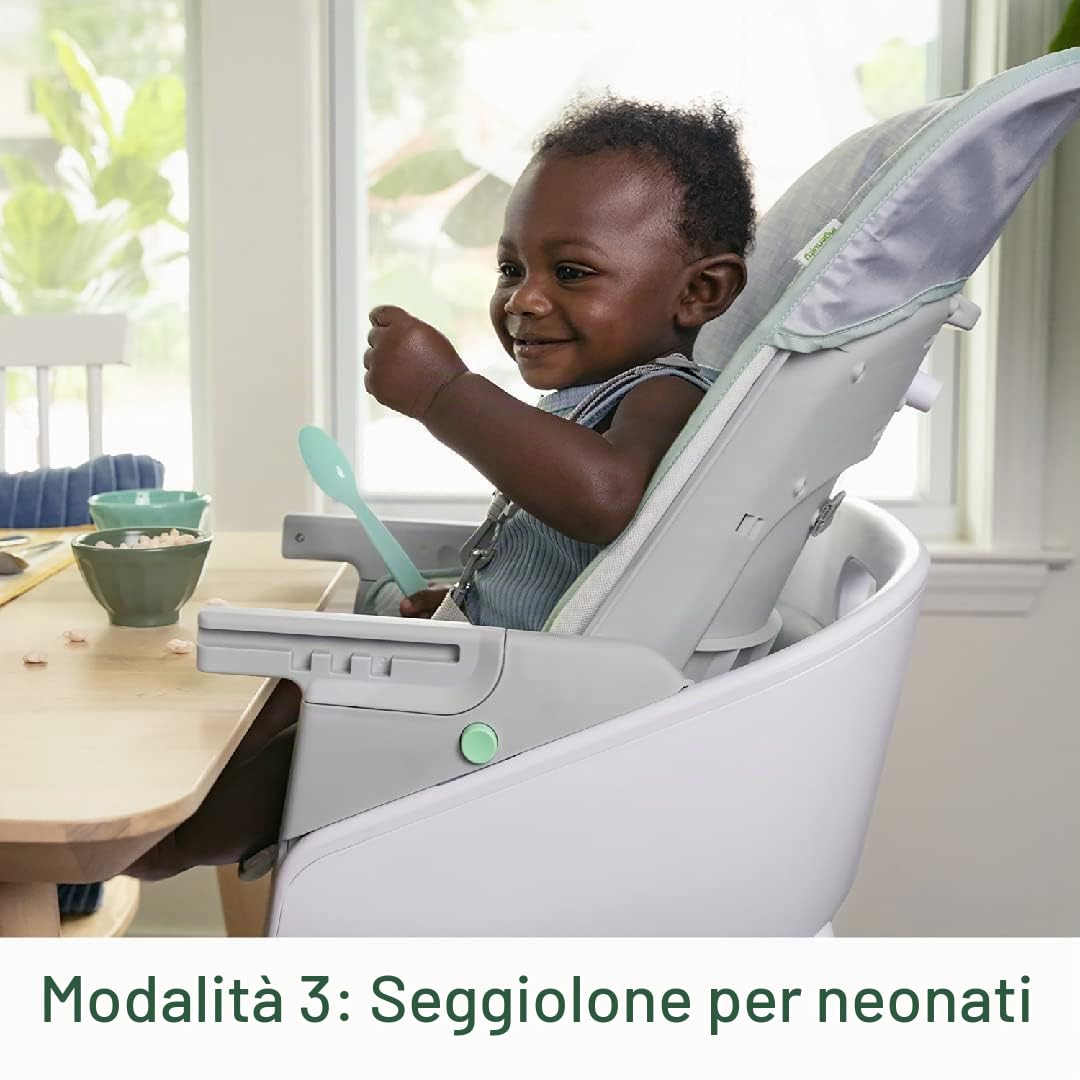 Ingenuity, seggiolone evolutivo Beanstalk 6-in-1, seggiolone alimentazione con vassoio rimovibile e seggiolino di rialzo per bambini con vibrazioni rilassanti e arco di gioco, 0-5 anni, Ray