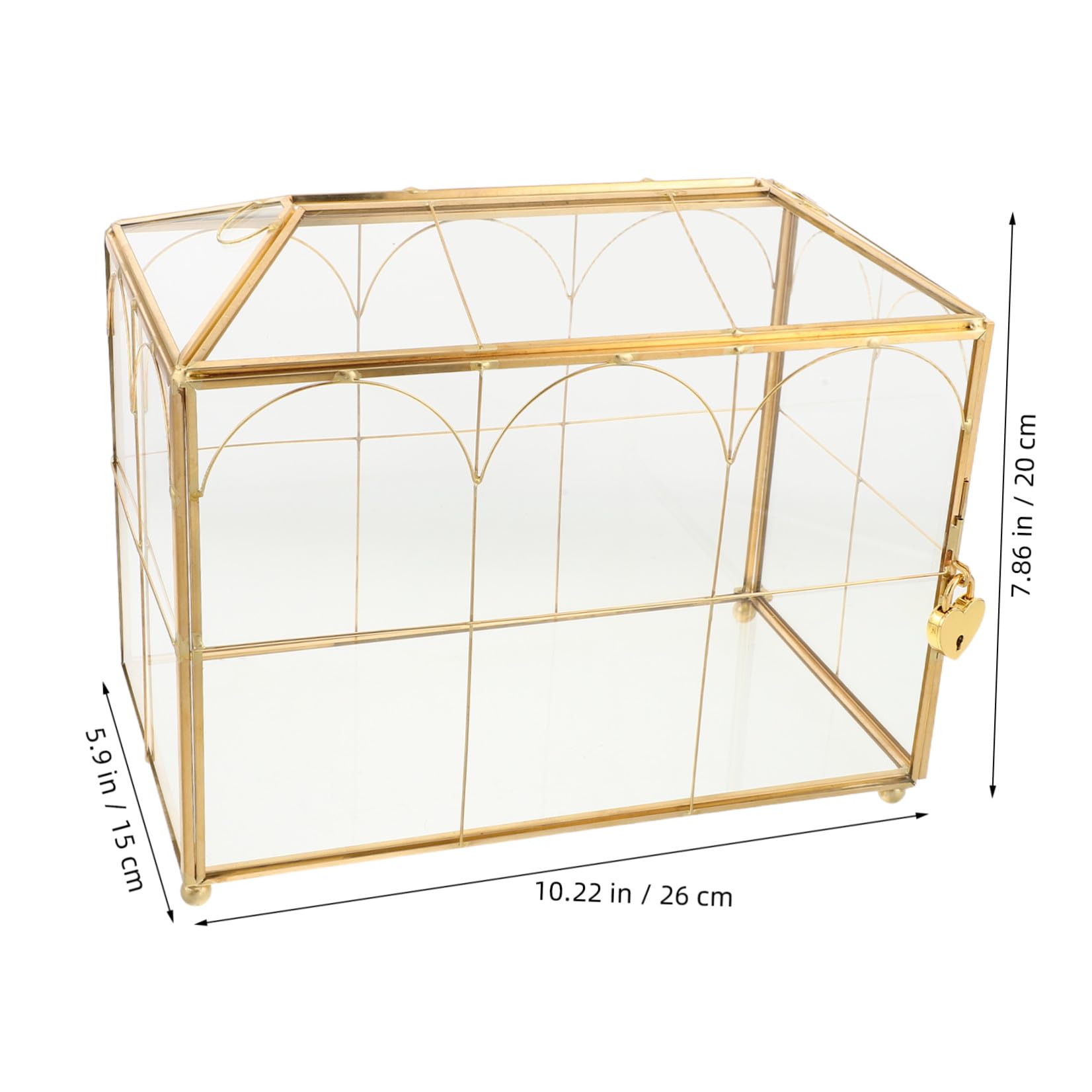 Yardwe Elegante Hochzeitskartenbox aus Glas mit Schloss und Unabhängigem Kartenschlitz Minimalistische Goldene Aufbewahrungsbox für Organisierte Kartenlagerung bei Hochzeiten