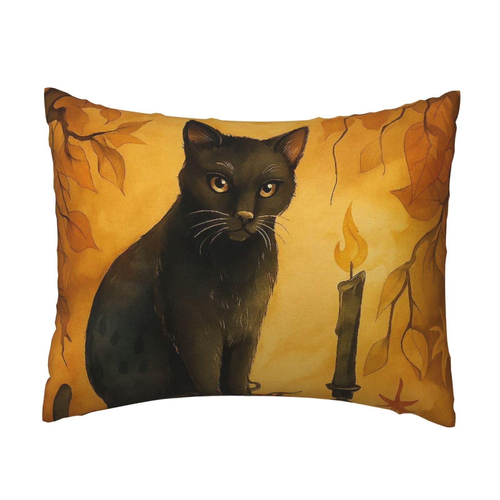 Pumpkin Black Cat Maple Leaf Halloween Pillowcase Soft Plush with Zipper Decorative Pillowcovers 16x20 in