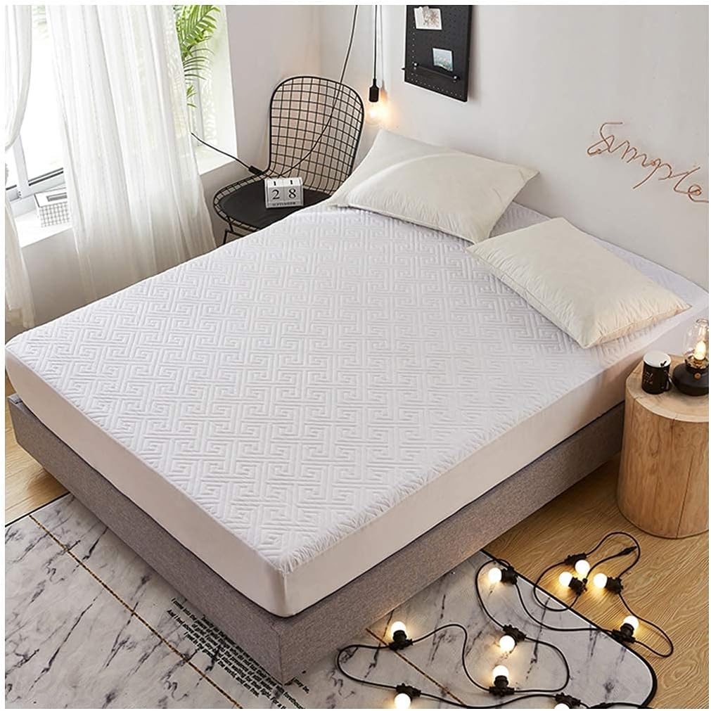 Mattress Cover Quilted Cotton Pad Mattress Cover Soft Mattress Cover for Washable Mattresses with a Depth of 2 to 10 Inches (White 180 x 200 cm)