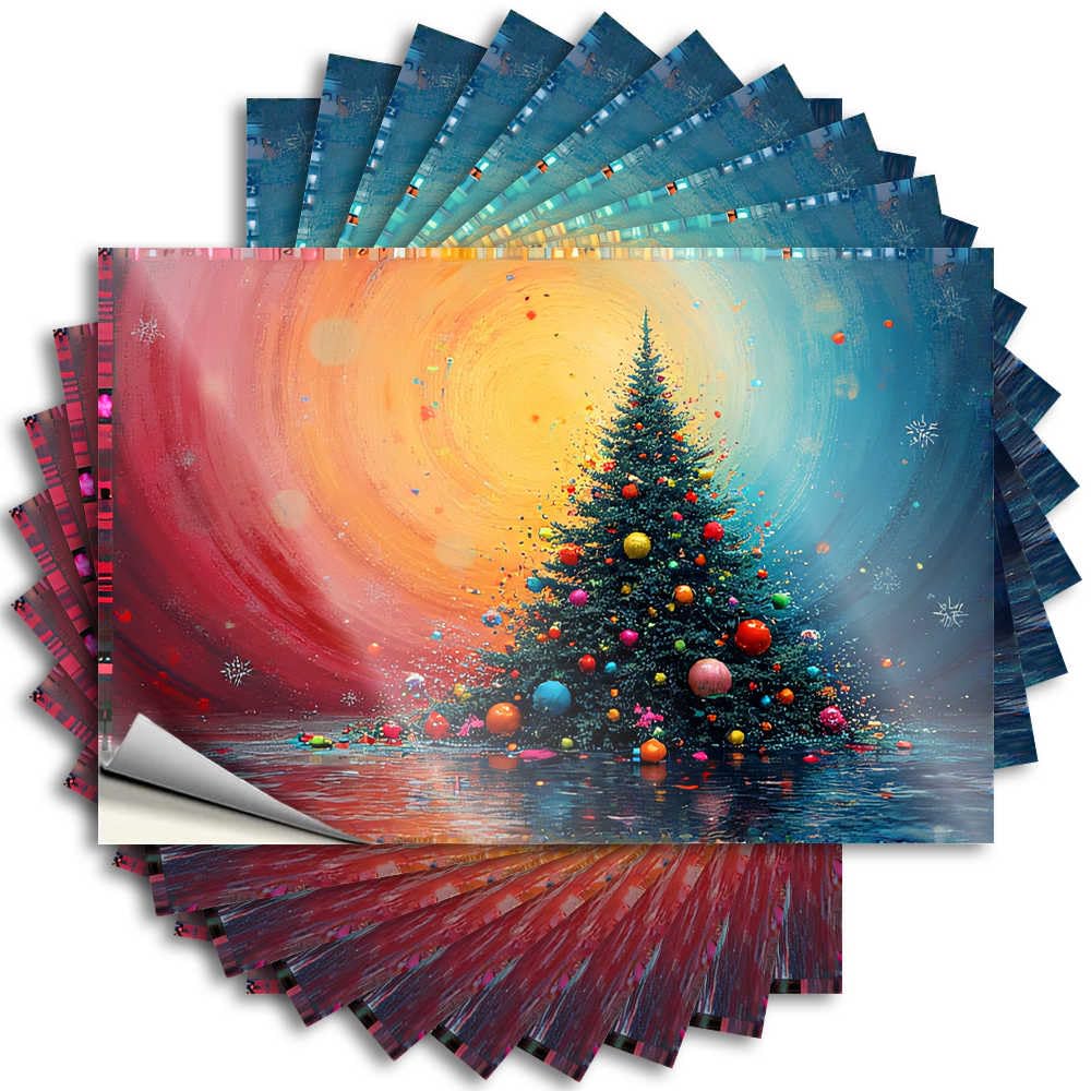 Funny Bumper Sticker Christmas Tree in Colorful Abstract Background Stickers 10Pcs Funny Home Sign Car Decals(6X9CM)
