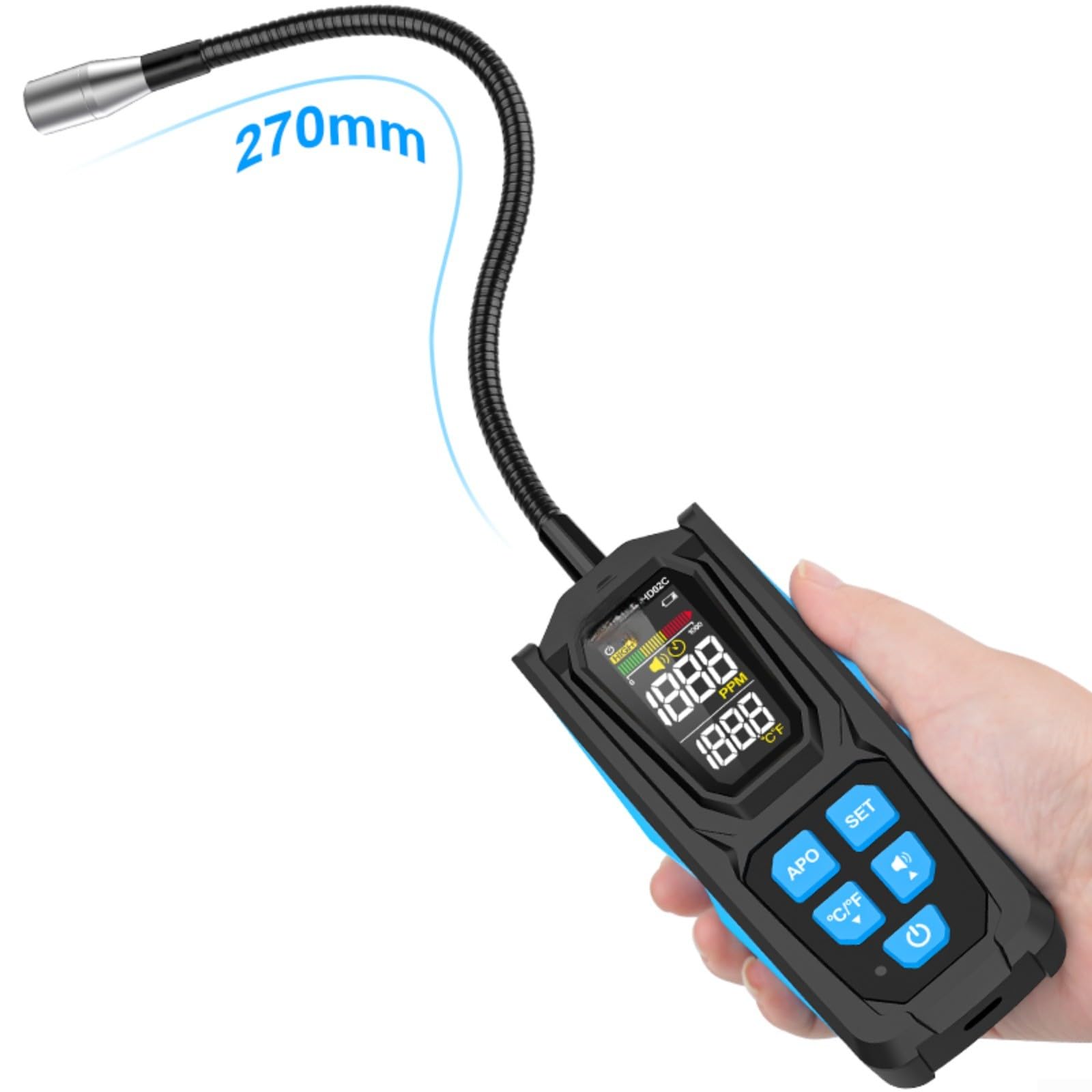 HD02C Kältemittel-Lecksuchgerät für R22/R32/R134a, digitales Multifunktions-Detektionswerkzeug mit 0,5g/Jahr Empfindlichkeit, flexiblem 270mm Schlauch und dreifachem Alarm für HVAC-Wartung