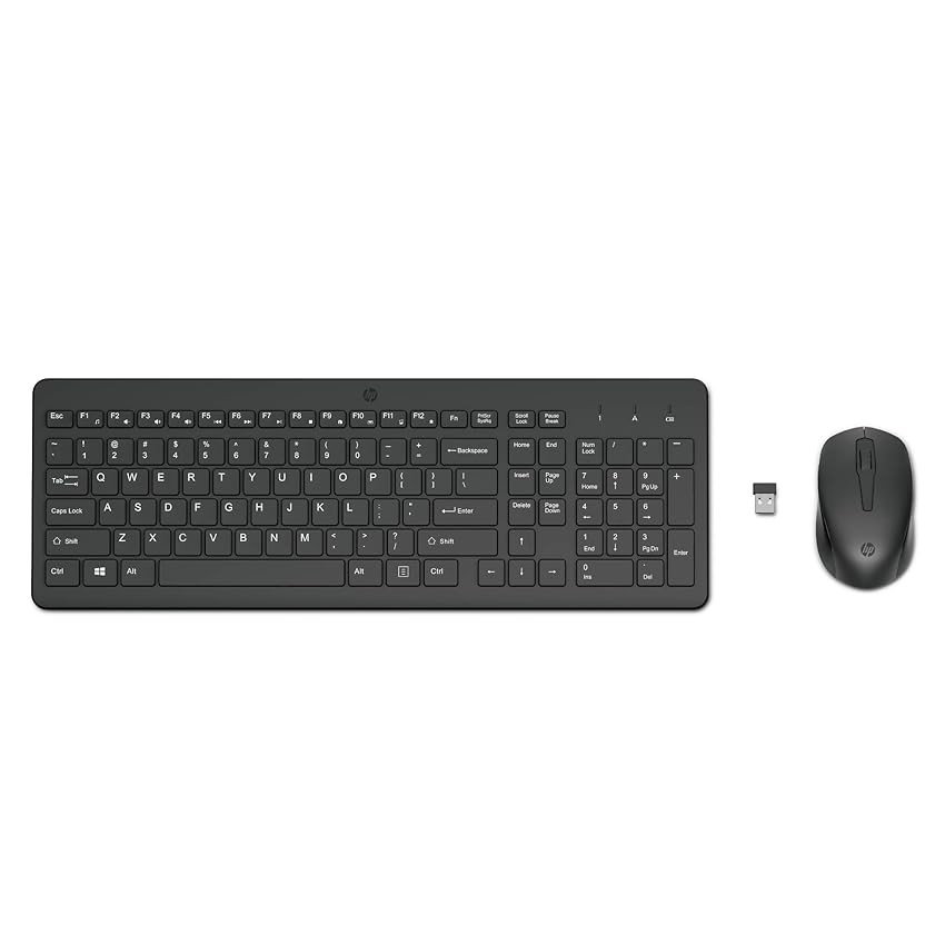 HP 330 Combo Tastiera e Mouse Wireless a 2,4 GHz, Indicatore LED Blocco Maiuscole, 12 combinazioni di tasti, Plug and Play, Mouse sensore ottico da 1600 DPI, Compatibile con Windows 10 e 11, Nera