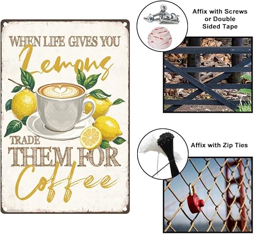 Miniatura 4 de Letrero de metal vintage de café de 7.9 x 11.8 in, letrero retro de limón con aspecto oxidado cuando la vida te da limones para restaurantes, pubs,