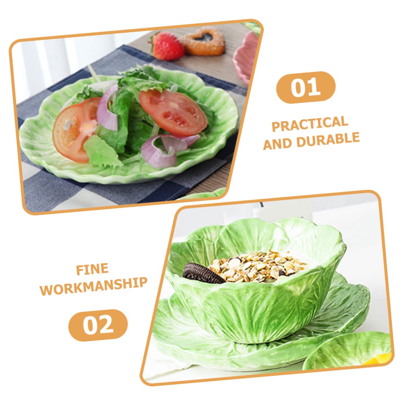 CIYODO 1 Set Ceramic Tableware Cabbage Bowl Plate Adorable Hand Painted Design for Fruits Snacks and Desserts Microwave Dishwasher for Family Gatherings