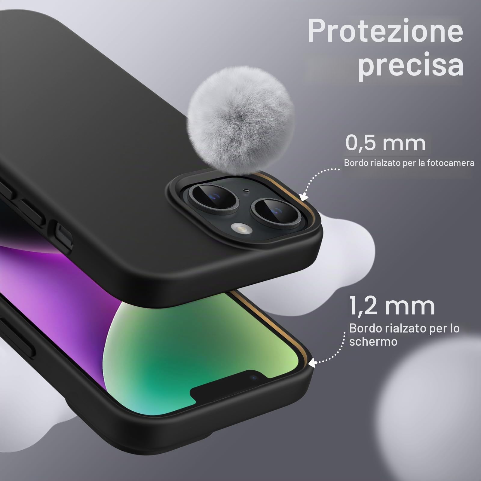 JETech Cover Silicone per iPhone 14 6,1 Pollici, Protettiva per Tutto il Corpo Morbida al Tatto, Custodia Antiurto con Fodera in Microfibra (Nero)