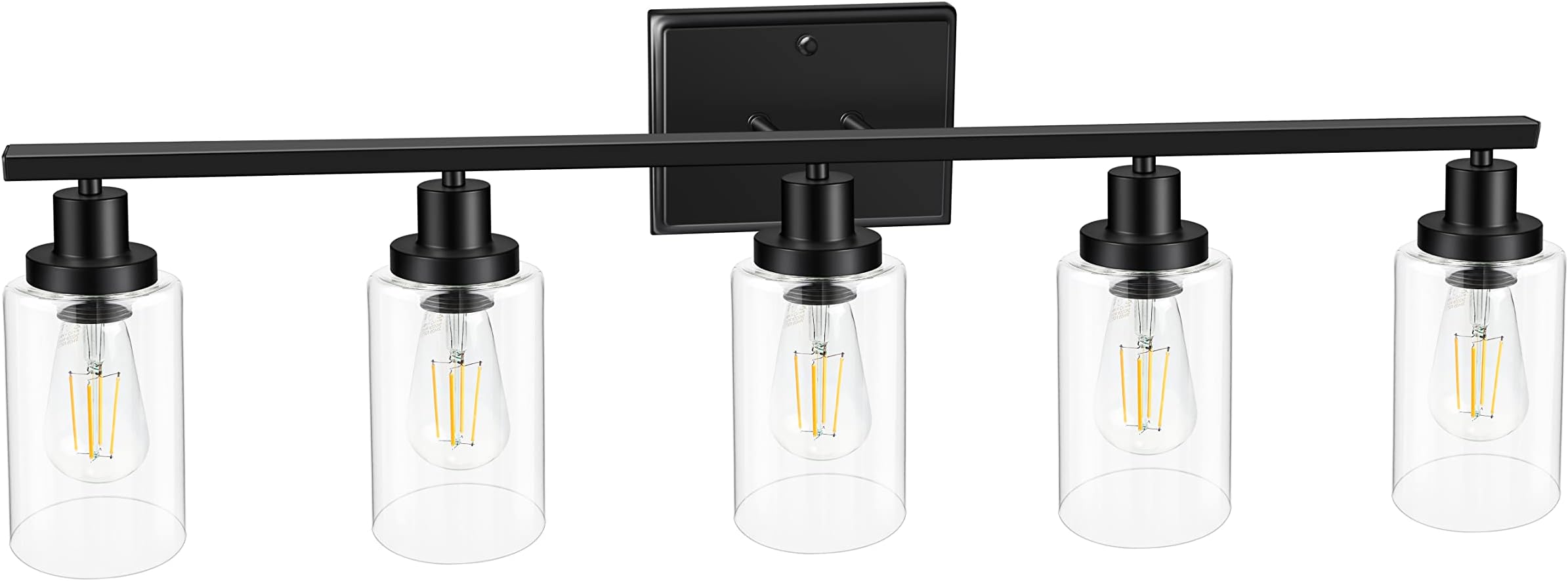 Ascher 5-Light 37.8" Wall Sconces, Modern Vanity Light Fixture with Clear Glass Shade, Black Finish Wall Light for Mirror Bedroom Hallway, E26 Base (Bulbs Not Included)