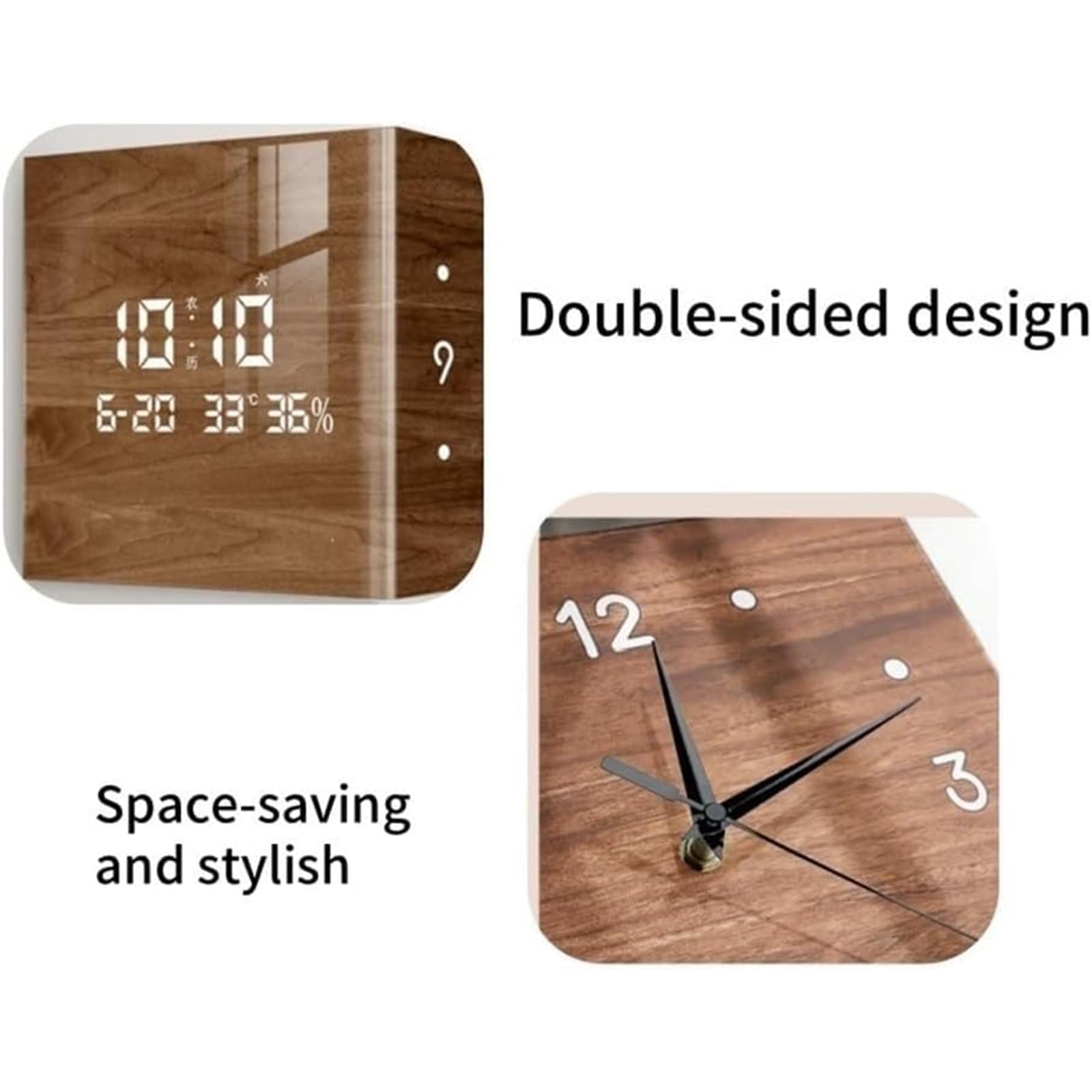 Reloj de pared LED de doble cara, reloj de esquina acrílico con sensor luminoso, arte decorativo de pared para sala de estar u oficina