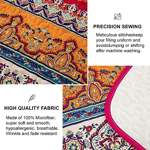 WONGS BEDDING Bohemian Bedspread Double Boho Striped Pattern Printed Quilted Bedspread Coverlet for All Season,Soft Microfiber Quilt Double Size 220x240cm