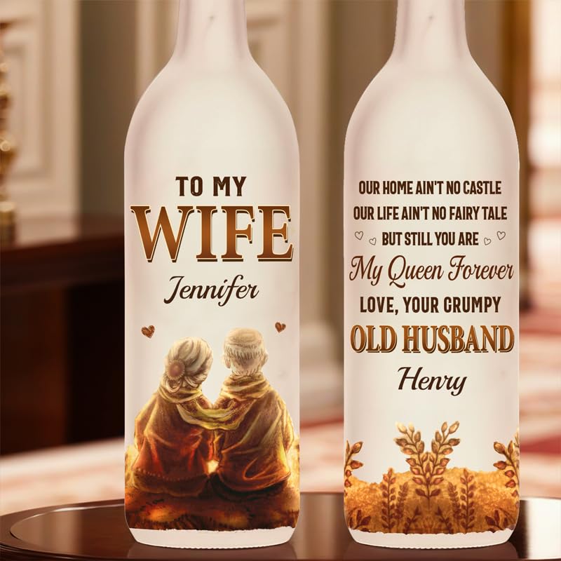 Image of Pawfect House Custom Bottle Lamp, Personalized Anniversary Wedding Gifts for Husband and Wife, Him and Her, Forever Means Growing Old Hand in Hand, Wife Birthday Gift Ideas, Led Lights for Home Decor