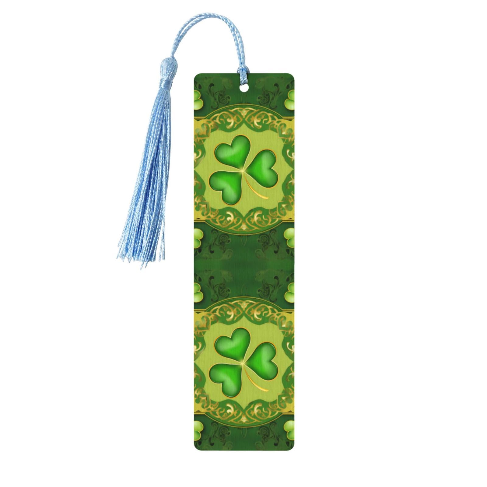 St Patrick's Day Floral Double-Sided Print St Patrick's Day Floral Bookmarks Wooden Book Marks with Sky Blue Tassel, Clovers Shamrocks Lightweight Page Markers Reading Accessories