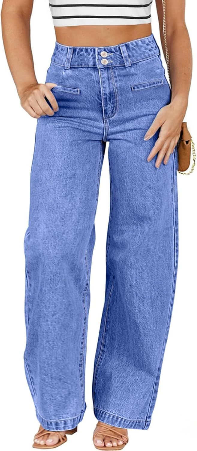 Eytino Women's Plus Size Jeans High Waisted Straight Leg Stretchy Jeans Trendy Casual Loose Denim Pants with Pockets(1X-5X)