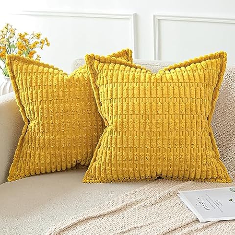 Artscope Mustard Yellow Corduroy Cushion Covers Cover
