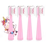 Sonic Kids Electric Toothbrush Replacement Heads - 7X More Plaque Removal&comma; End-Rounded 3D Curved Soft Bristles&comma; Comfortable & Efficient Clean Teeth&comma; Perfect for Kid Small Mouth&comma; Pink &lpar;4 Pack&rpar;