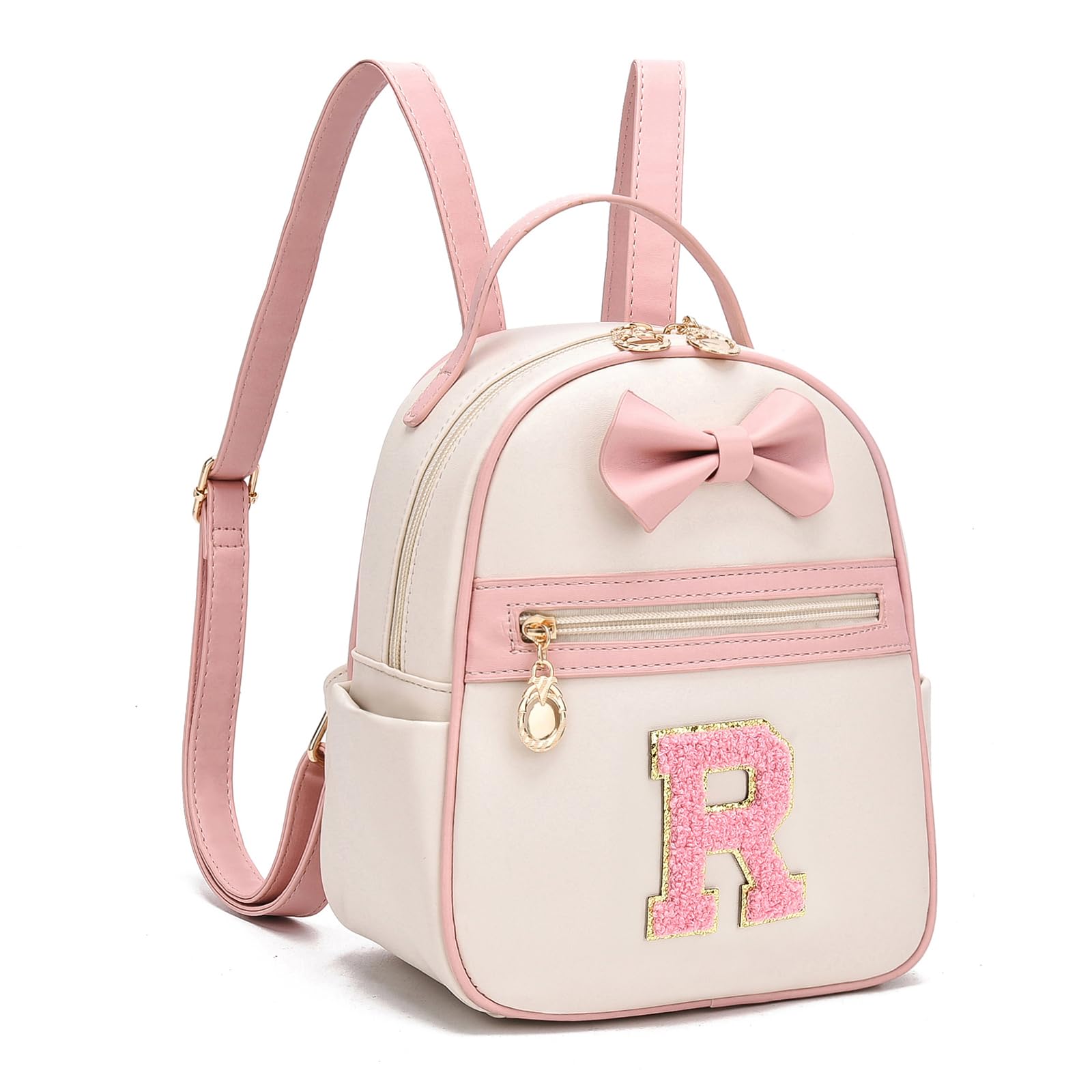 I IHAYNER Girls Initial Bowknot Small Leather Backpack Cute Mini Backpack Personalized Trendy Stuff Gifts for Women Pink-R