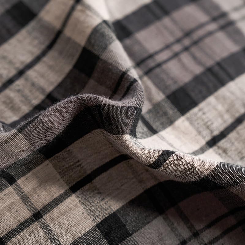 Image of VM VOUGEMARKET Grey Gingham Duvet Cover King Size,Soft Double Layer Cotton Bedding Set with Jacquard Plaid Check Pattern,Breathable Reversible Duvet Cover with Zipper Closure