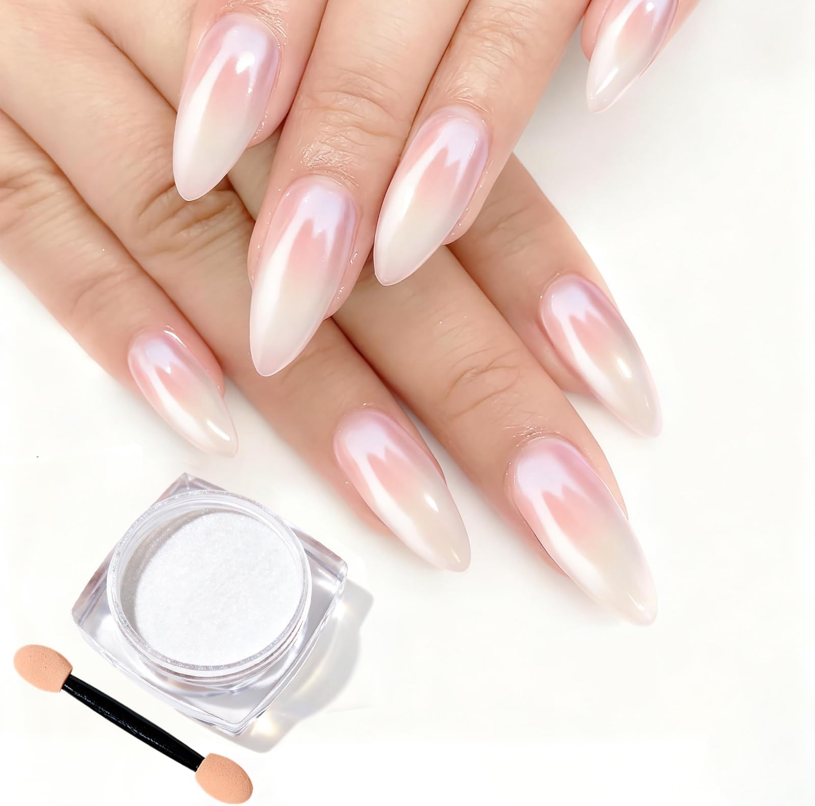 White Pearl Chrome Nail Powder, Iridescent Aurora Chrome Powder Metallic Mirror Effect, Pearlescent Mermaid Dip Powder Nail Art Decoration, Chrome Powder for Nails, Nail Charms, 3g(300+ Nails)