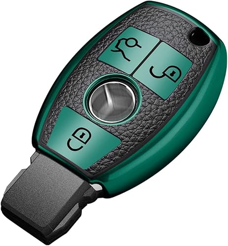 Miniatura 6 de Xotic Tech - Funda para llavero con textura de piel granulada, color plateado y verde, compatible con Mercedes Benz A B C E S G M V Clase CLA CLS
