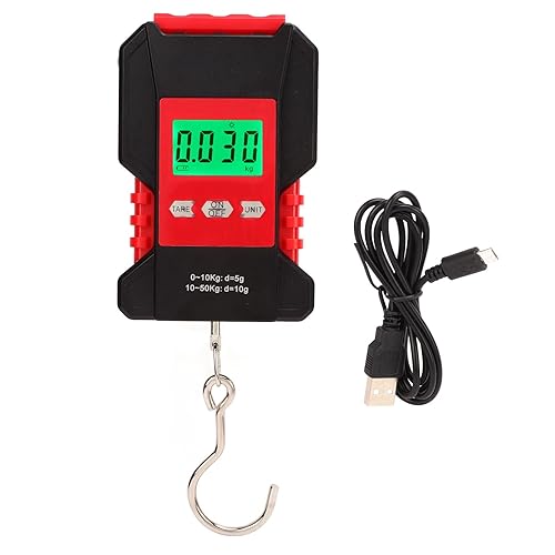 Escala colgante digital de 0.0-110.2 lbs Mini grúa de mano con pantalla LED Escala de peso de pescado con gancho en forma de S para transporte de
