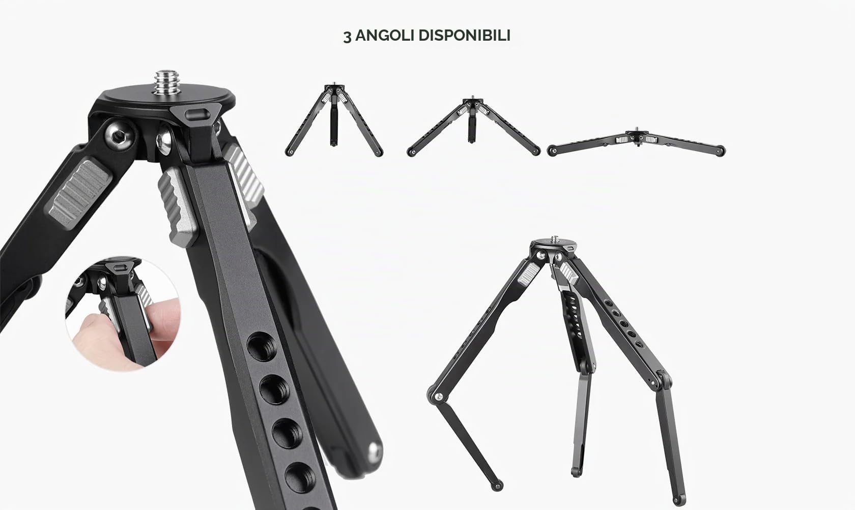 Leofoto - Mini treppiede tascabile - Ideale per un fotografo di viaggio - Capacità di carico di 3kg - Piedini estensibili - Altezza minima da 3,5 cm ad un'altezza massima di 18,5 cm - MT-03
