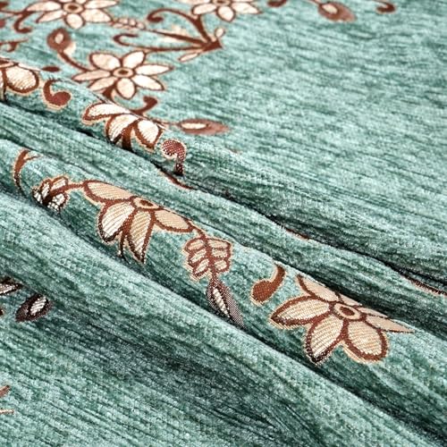 Image of Premium Chenille Woven Anti-Slip 1 Seater Sofa Cover | L-Shape Sofa Seat Protector for Living Room | Durable & Stylish Slipcover - Teal Phoolkari