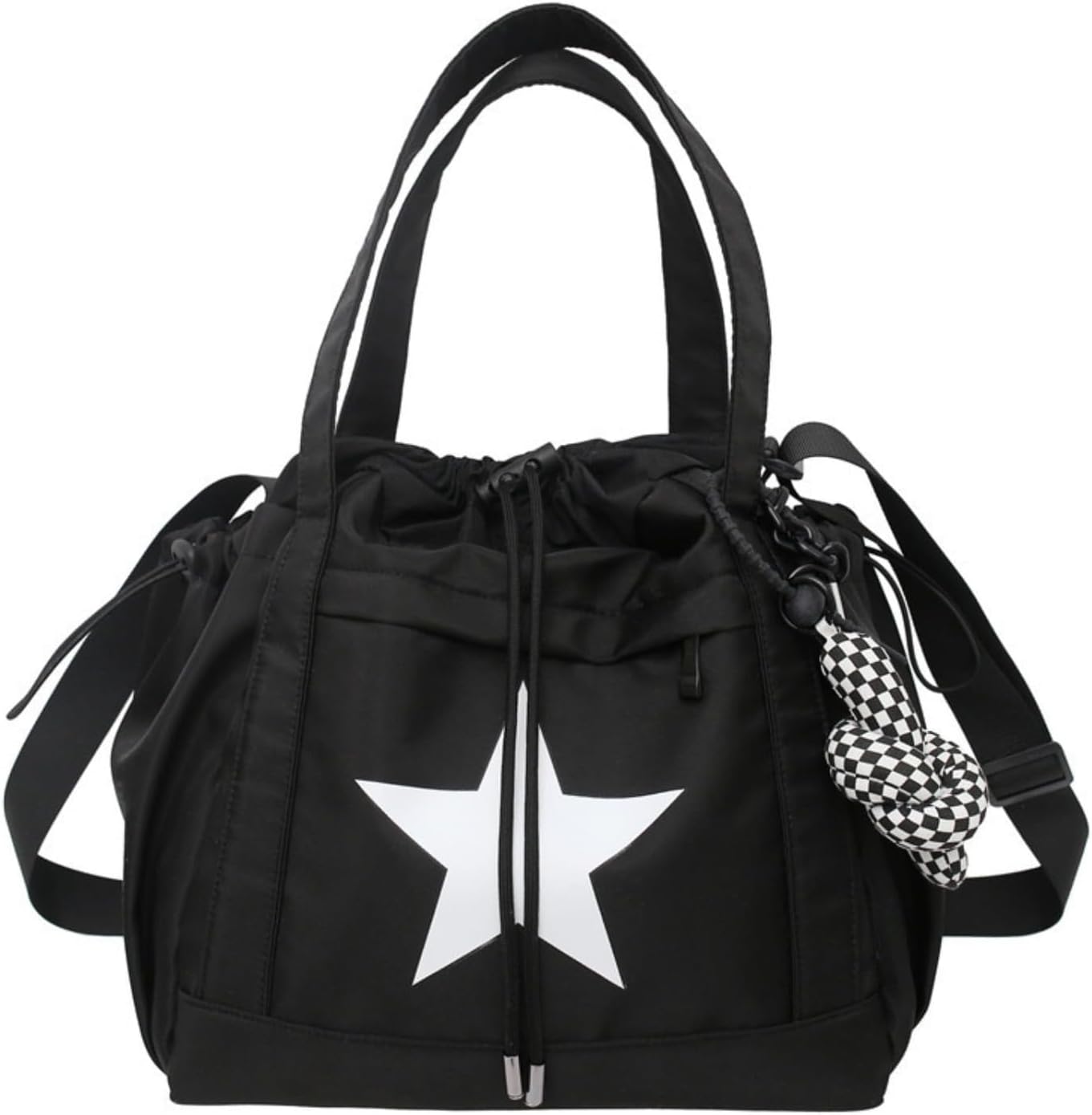 Y2K Aesthetic Crossbody Bag with Pendant Star Grunge Tote Bag Drawstring Bucket Bag Multi Pockets Shoulder Bag