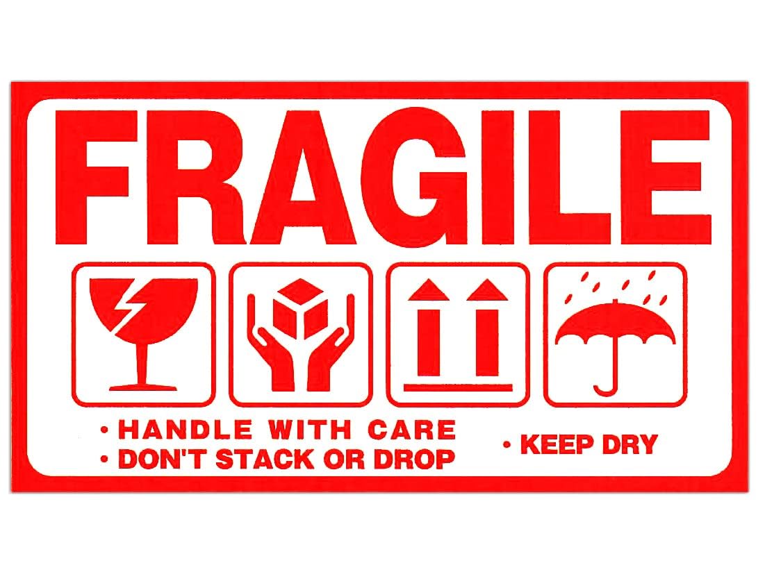 Rubik 250pcs Large Fragile Label Stickers for Safe Shipping, Red Fragile Handle With Care Don't Stack Drop Warning Adhesive Label (9 x 15 cm)
