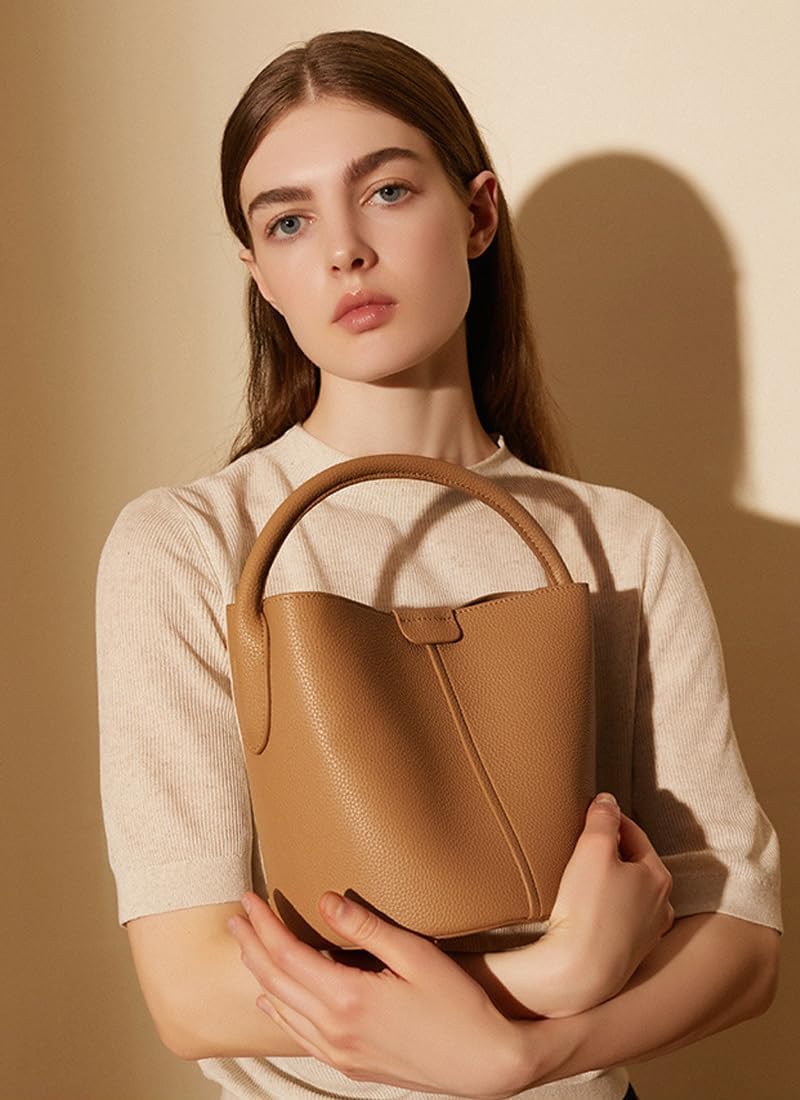 Bucket Bags for Women 2026, Trumpet Women's Handbag,Lock Design, Leather lychee pattern,Removable Shoulder Strap