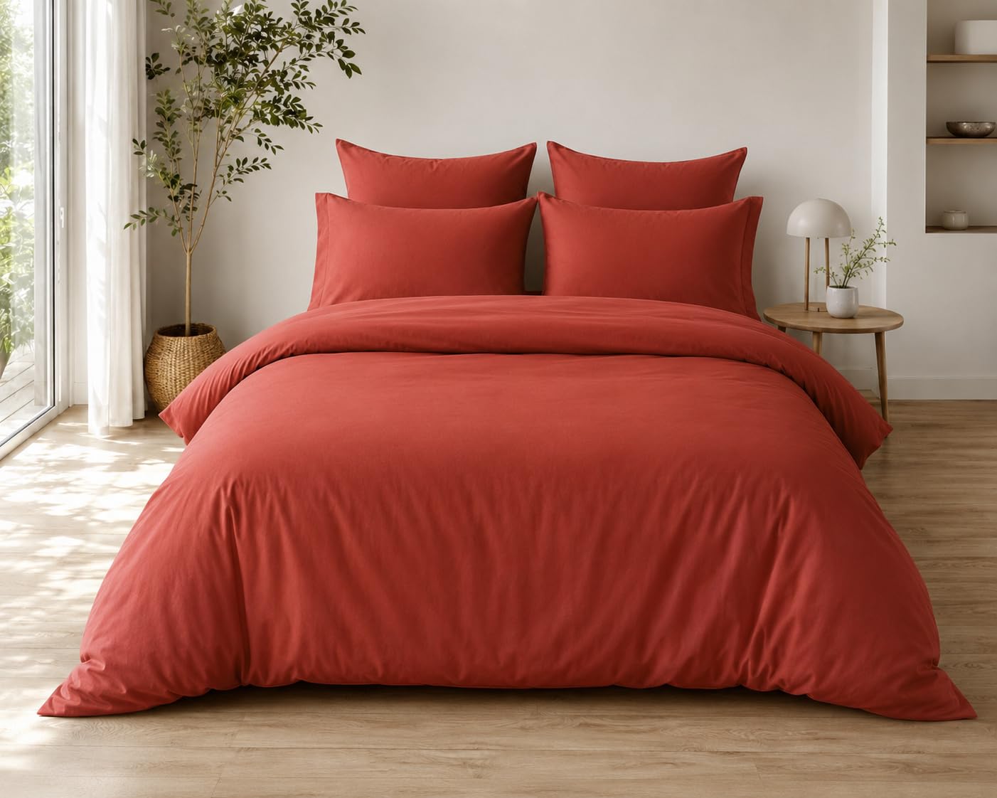 Parure de lit complète 240x220 terracotta pour une chambre parentale cocooning