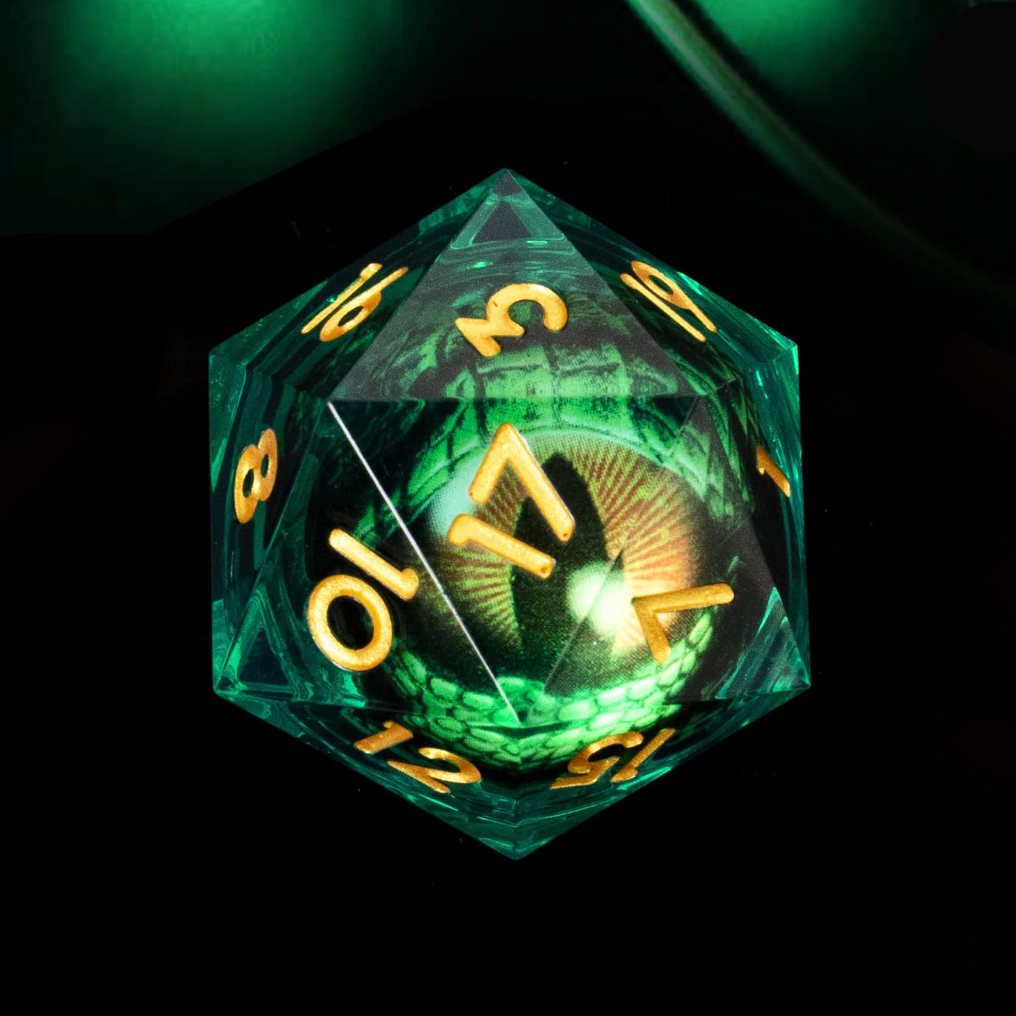YEMEKO Beholder'S Eye Light Up D20 Dice-Dragon Eye Liquid Core 33Mm Large Single Sharp Edge Resindice ，Handmade Dice for Dungeons and Dragons Ttrpg Games, D&D Roleplaying Games （ D20-Dragon Eye）
