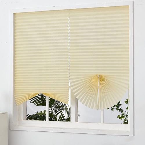 Persianas plisadas autoadhesivas, 4 persianas de ventana temporales, persianas de filtrado de luz, sin cordón, cortinas de tela plisada, sin