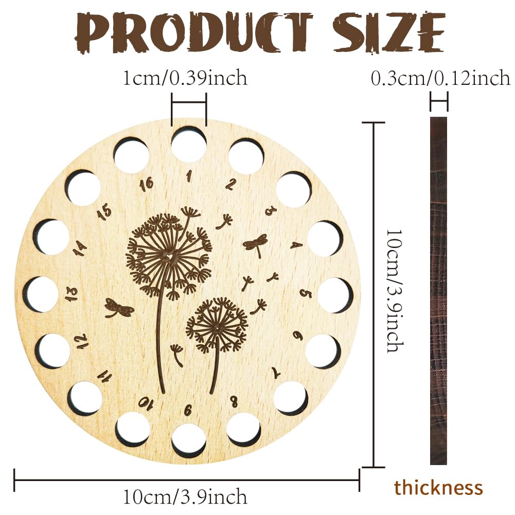 arricraft Wood Cross Stitch Floss Holder, 16 Position Embroidery Thread Organizer Wooden Dandelion Pattern Sewing Floss Accessories for Cross Stitch Crochet Spool Needlework