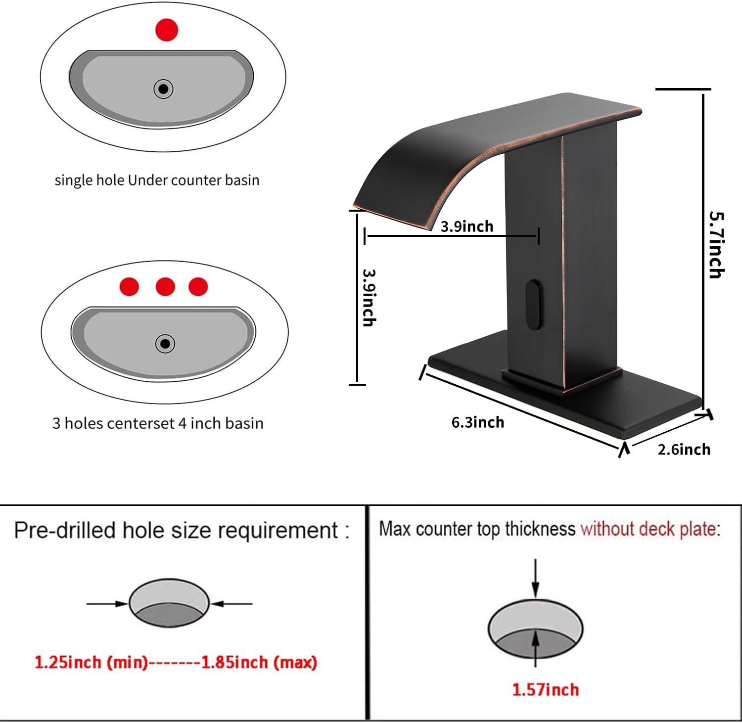 GGStudy Automatic Sensor Touchless Bathroom Sink Faucet Vanity Faucets Waterfall Oil Rubbed Bronze Bathroom Water Tap with Control Box and Temperature Mixer