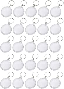 25PCS Clear Blank Photo Keyrings Personalised Round Picture Frame Keyring