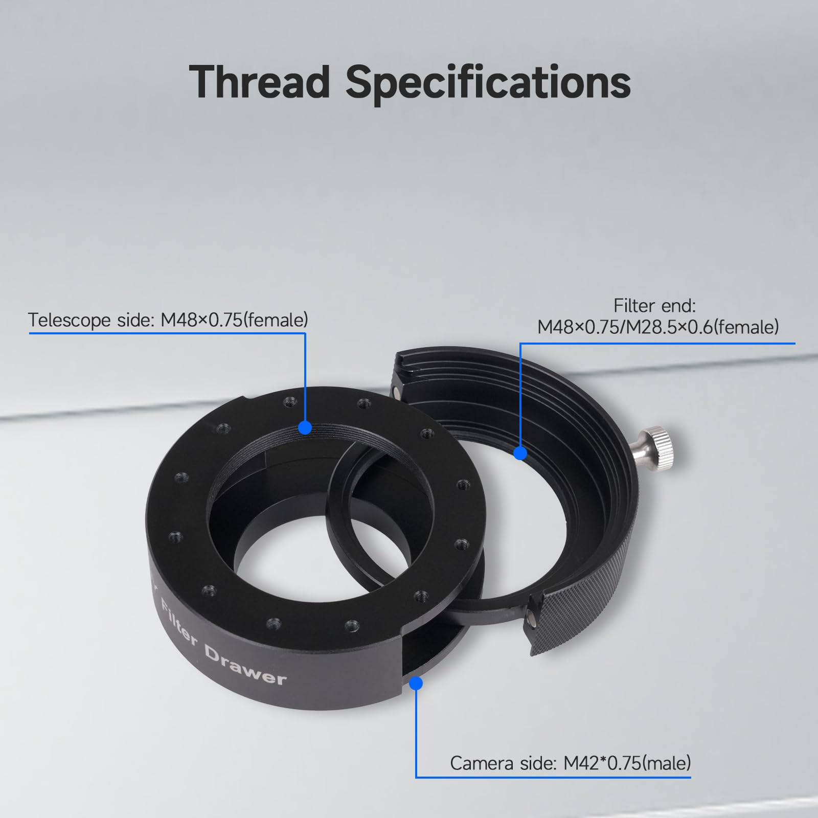 Svbony SV226P Tiroir à Filtre pour Télescope M42-M48, Porte Filtre Supporte 1,25'' et 2'', Douze Filetages Femelles M2.5 pour OAG, Accessoires pour Télescopes L'astrophotographie du Ciel Profond
