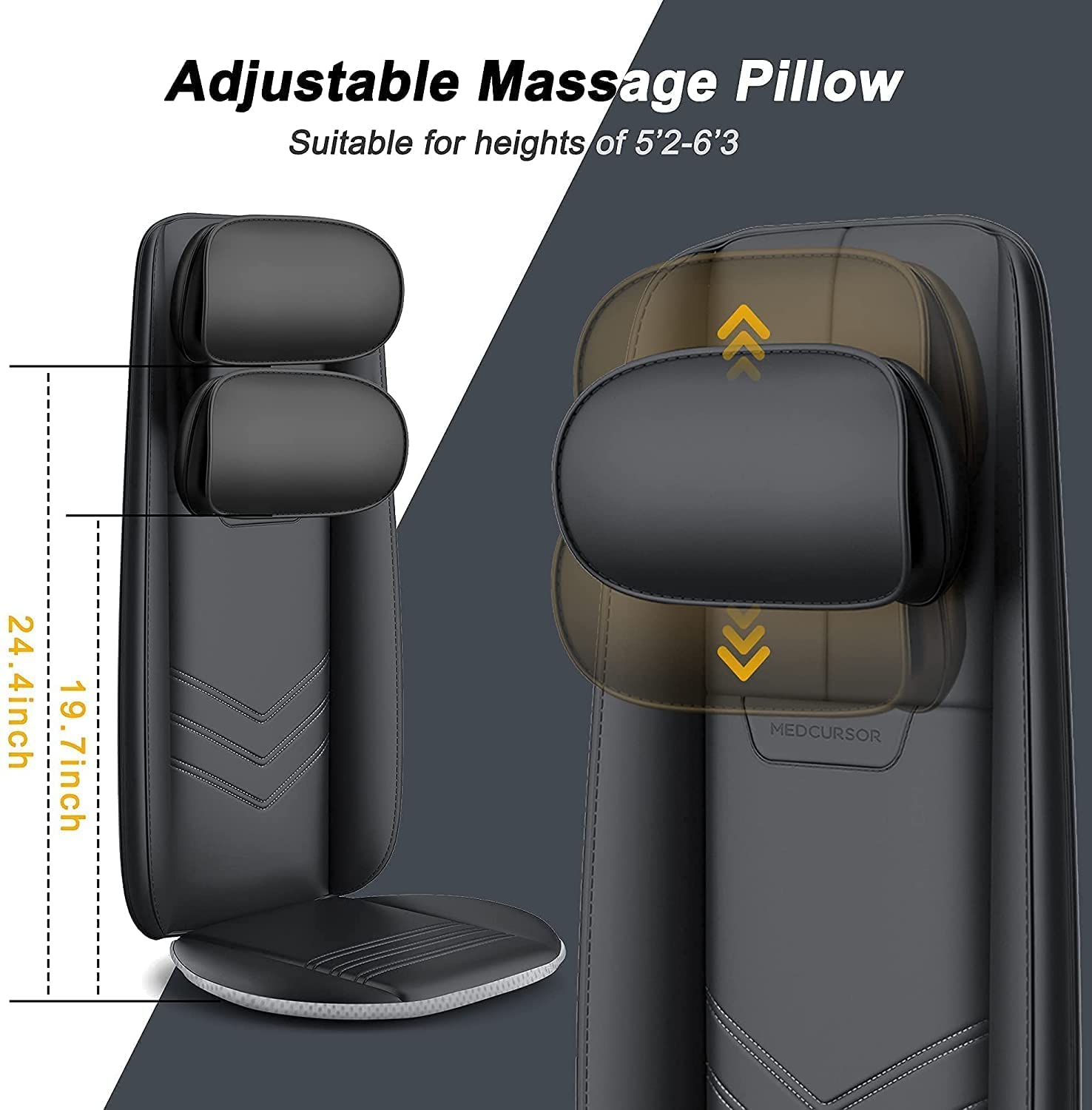 Medcursor Shiatsu Back Massager with Heat, Height Adjustable Massage Chair Pad, Seat Cushion