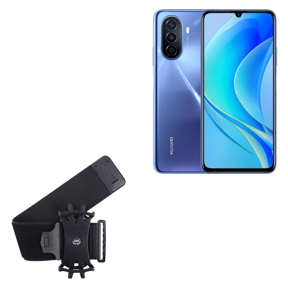 BoxWave Holster Compatible with Huawei nova Y70 Plus - ActiveStretch Sport Armband, Adjustable Armband for Workout and Running - Jet Black