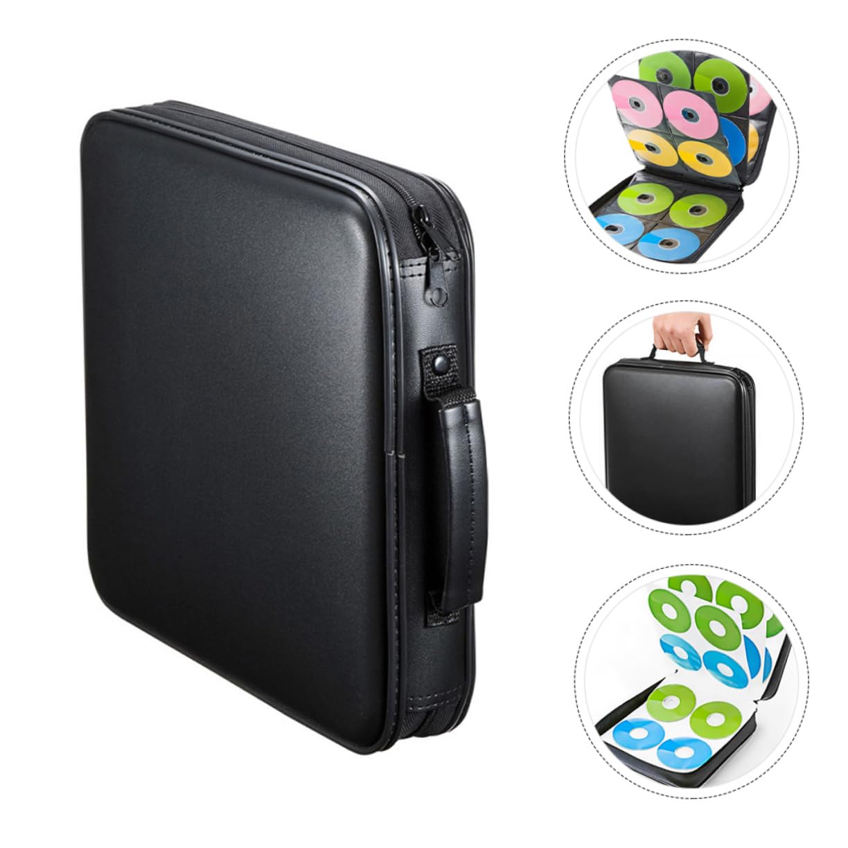 Hemobllo Custodia per Dvd di Grande Capacità Borsa Porta Dvd Maniglia Chiusura Cerniera Protezione da Graffi per Dischi